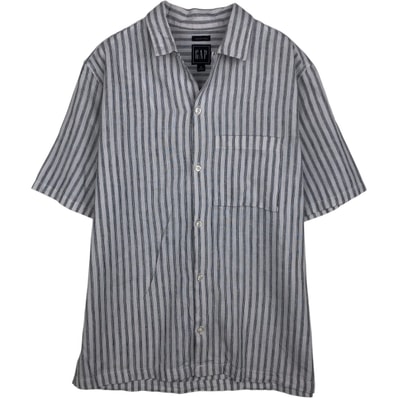 古着 ギャップ GAP ストライプ柄 半袖 オープンカラー コットン×リネンシャツ ボックスシャツ メンズS相当/eaa641236