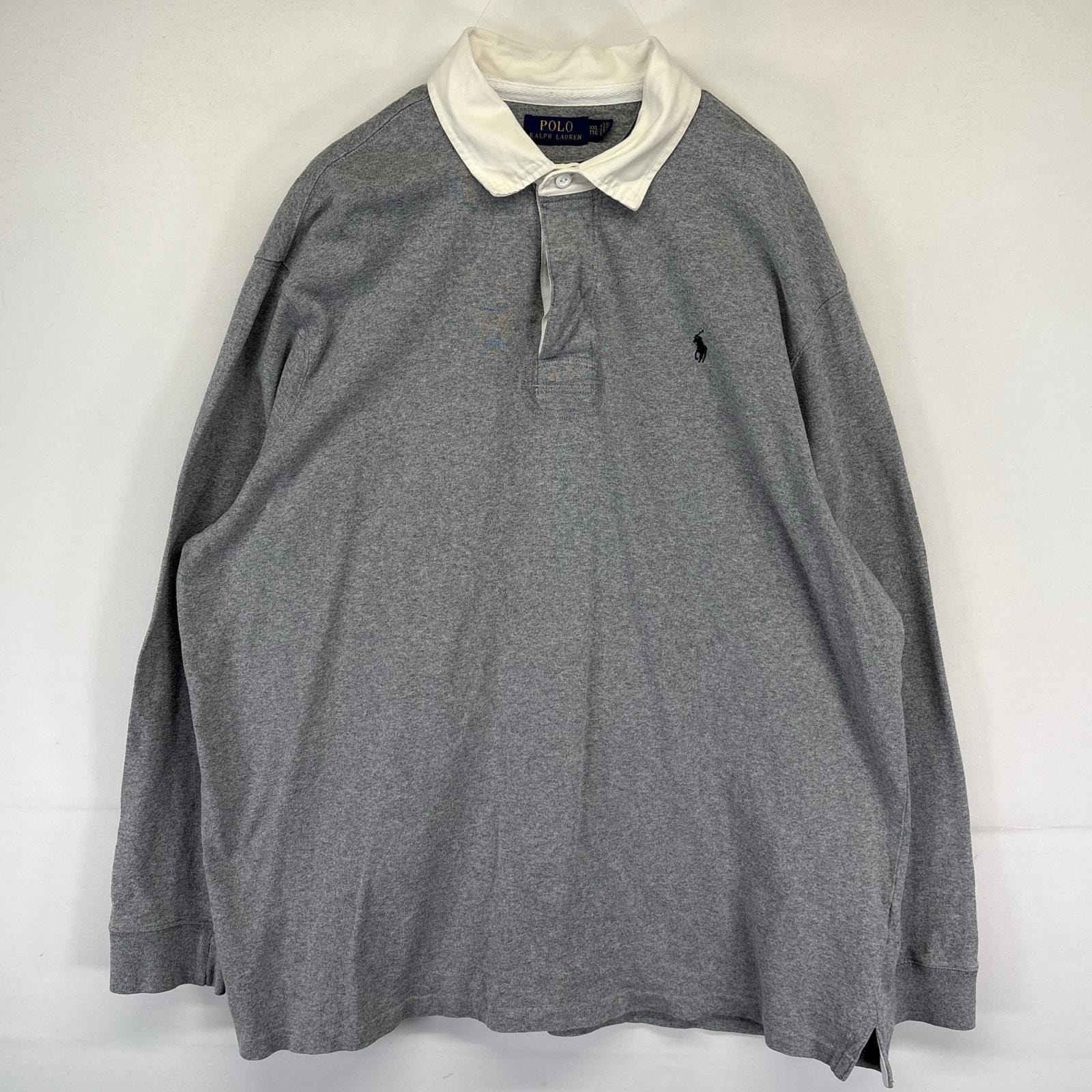 古着 ポロ・ラルフローレン POLO RALPH LAUREN 長袖シャツ ラガーシャツ ワンポイント刺繍ロゴ 大きいサイズ 2XL  グレー系 メンズ