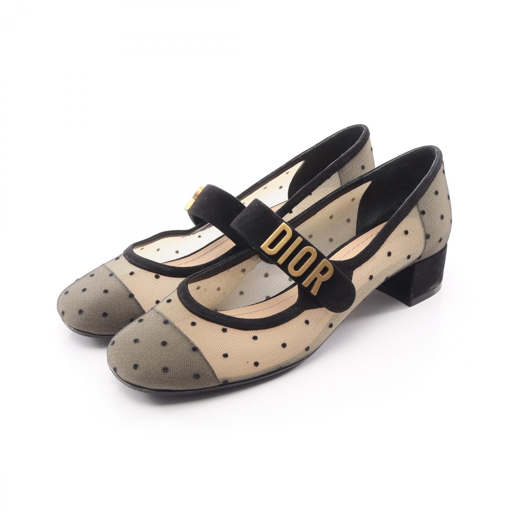 ディオール Dior Baby-D ドット柄 メッシュ パンプス 靴 スウェード ファブリック レディース ブラック系 【中古】