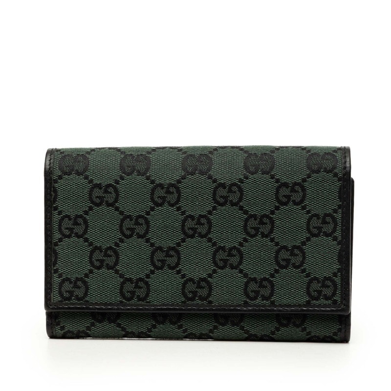 グッチ GGキャンバス 三つ折り財布 263114 グリーン ブラック キャンバス レザー レディース GUCCI 【中古】