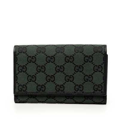 グッチ GGキャンバス 三つ折り財布 263114 グリーン ブラック キャンバス レザー レディース GUCCI 【中古】