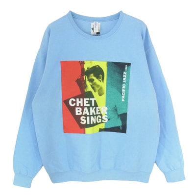 WACKO MARIA ワコマリア スウェット x CHET BAKER チェットベイカー プリント クルーネック 長袖 スウェット ライトブルー系 L【中古】