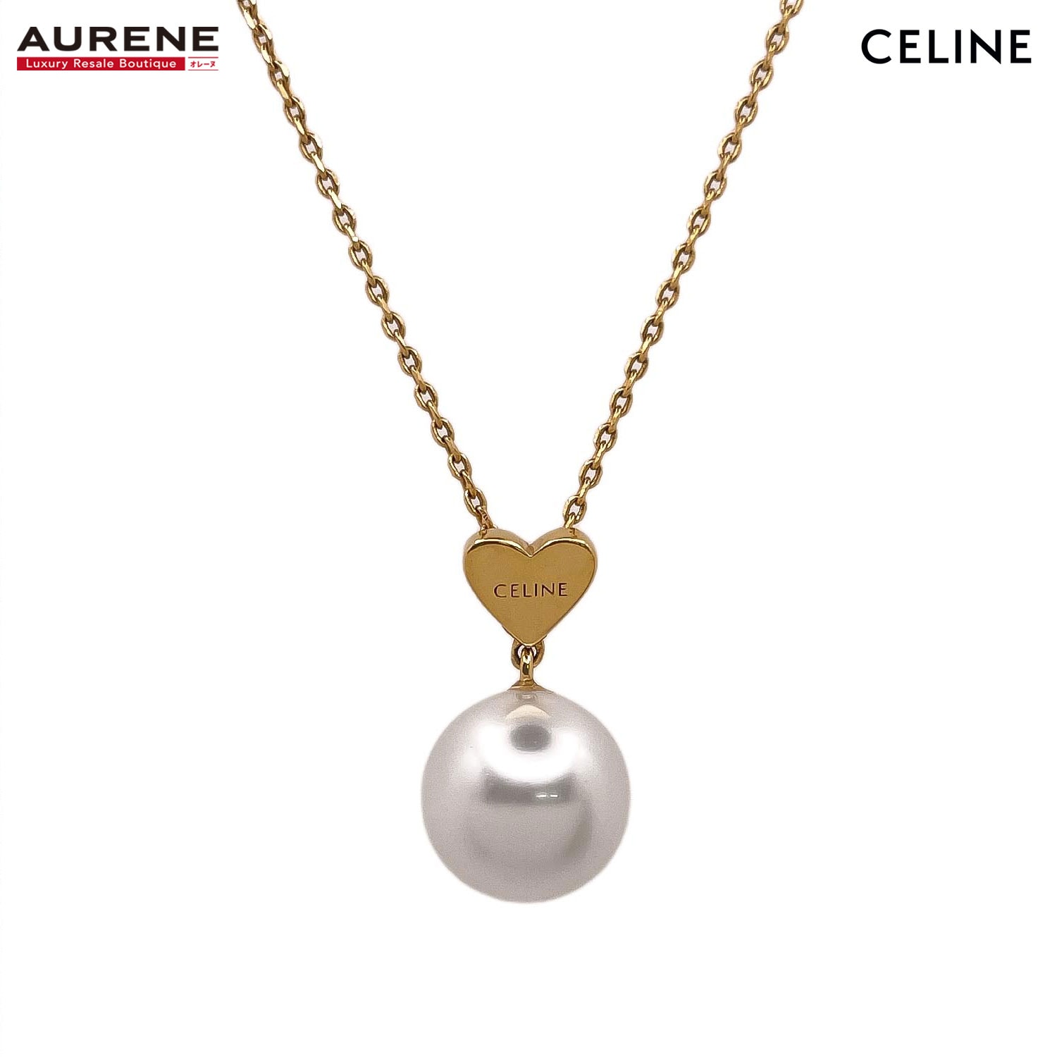 CELINE セリーヌ ネックレス ロゴ ハート コスチュームパール メタル ゴールド レディース
 【中古】