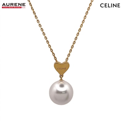 CELINE セリーヌ ネックレス ロゴ ハート コスチュームパール メタル ゴールド レディース
【中古】