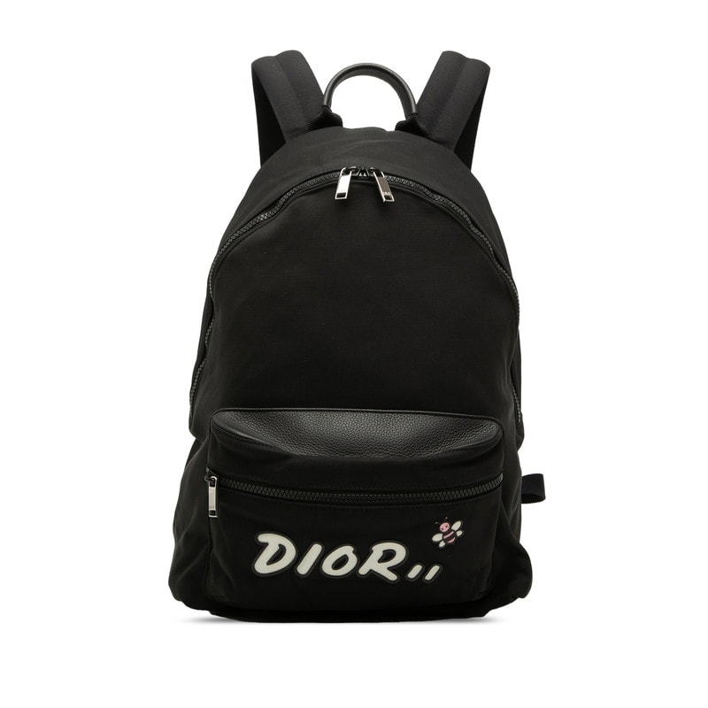 ディオール Dior HOMME × KAWS BEE 蜂 ロゴ リュック バックパック ブラック キャンバス レザー レディース Dior 【中古】