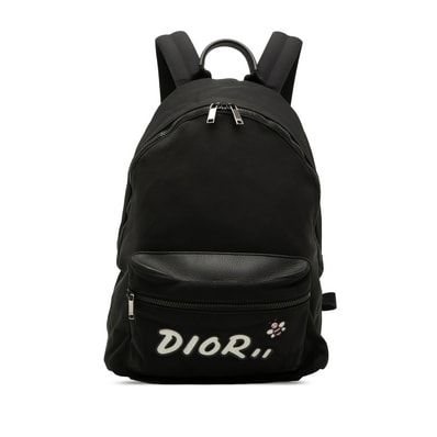 ディオール Dior HOMME × KAWS BEE 蜂 ロゴ リュック バックパック ブラック キャンバス レザー レディース Dior 【中古】