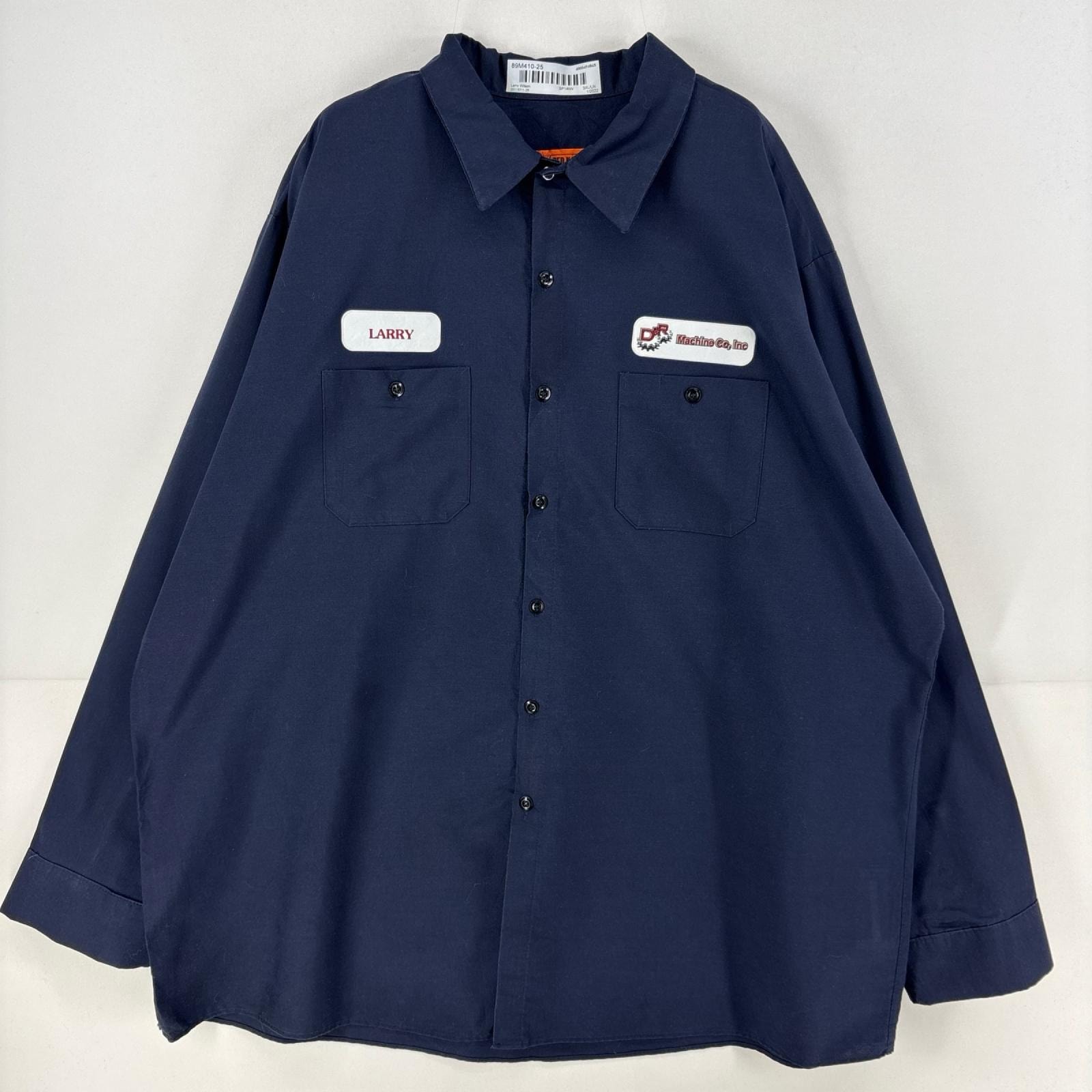 古着 レッドキャップ RED KAP 長袖シャツ ワッペン ワーク 胸ポケット 大きいサイズ 作業着 3XL  ネイビー メンズ