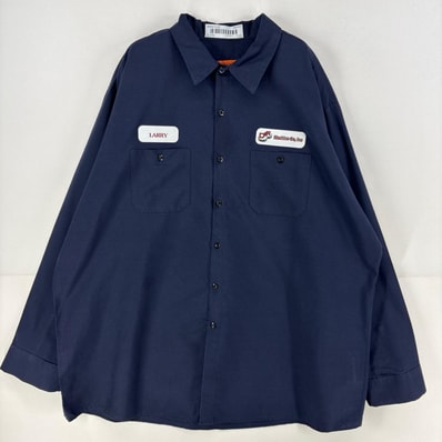 古着 レッドキャップ RED KAP 長袖シャツ ワッペン ワーク 胸ポケット 大きいサイズ 作業着 3XL ネイビー メンズ