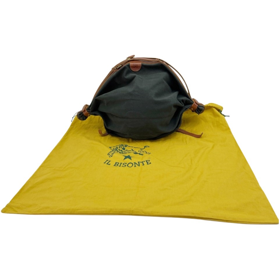 ◆◆IL BISONTE イルビゾンテ ハンドバッグ キャンバス レザー 色あせ有 ブラック