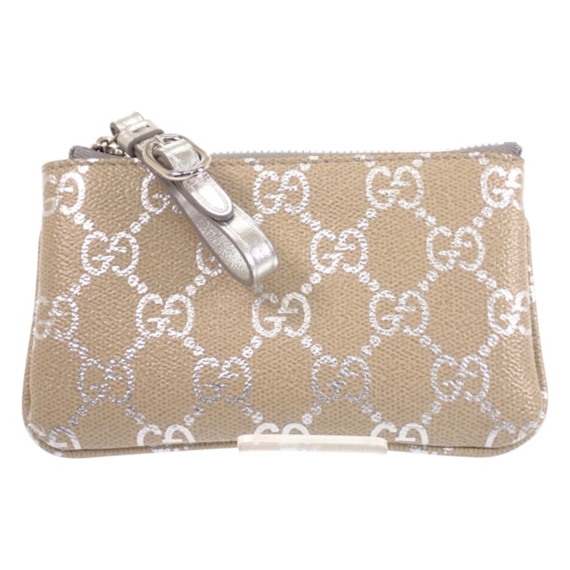 グッチ GUCCI GGエンブレム キーポーチ コインケース メタリック 819113 キーケース GGスプリームキャンバス ライトベージュ シルバー シルバー金具 レディース メンズ【中古】【Aランク】