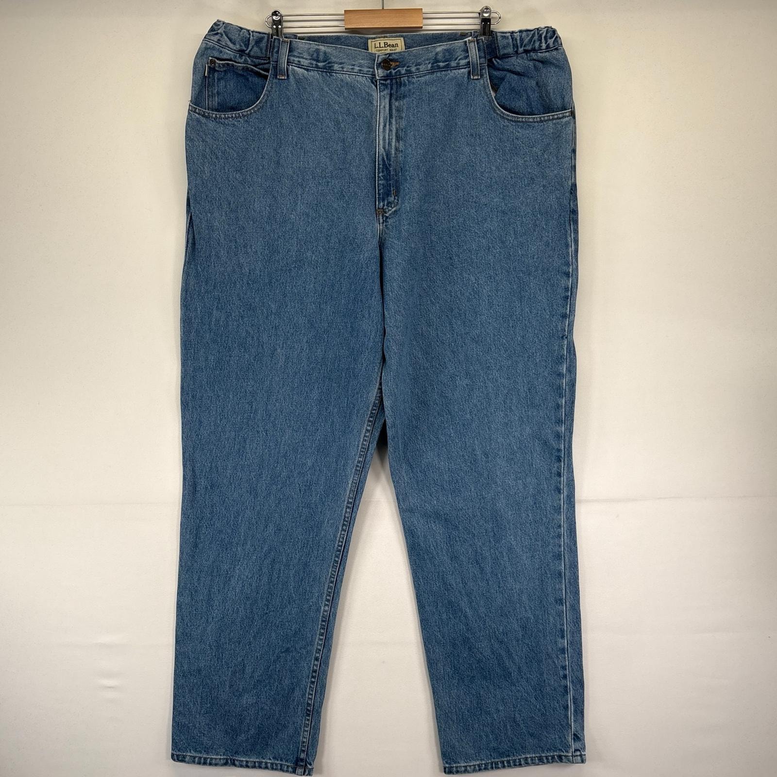 古着 エルエルビーン L.L.Bean デニム パンツ Gパン 5ポケット アジャスター付 ゴム テーパード 大きいサイズ W44×L34  ブルー系 メンズ