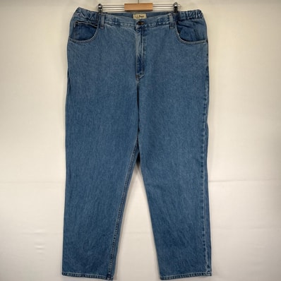 古着 エルエルビーン L.L.Bean デニム パンツ Gパン 5ポケット アジャスター付 ゴム テーパード 大きいサイズ W44×L34 ブルー系 メンズ