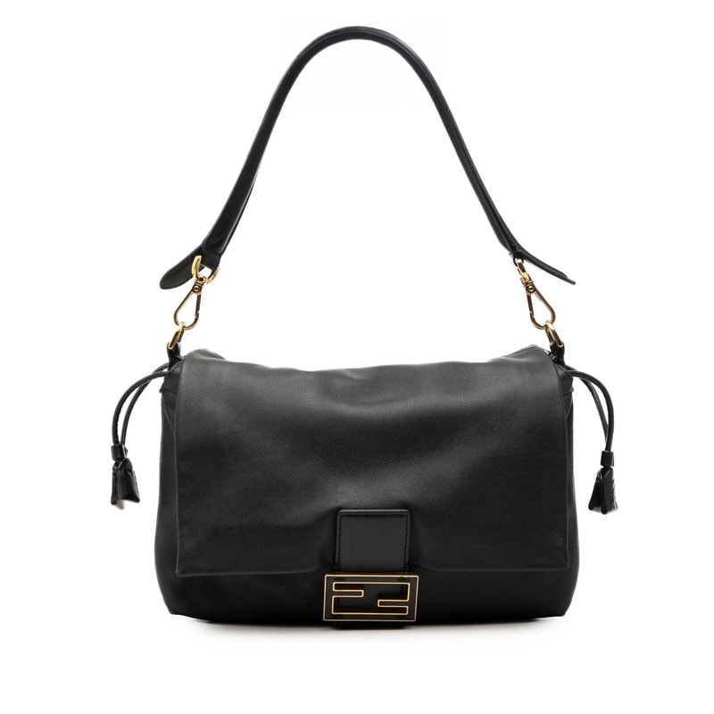 フェンディ マンマバケット ミディアム FFロゴ ワンショルダーバッグ 8BR833 ブラック ゴールド レザー レディース FENDI 中古