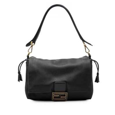 フェンディ マンマバケット ミディアム FFロゴ ワンショルダーバッグ 8BR833 ブラック ゴールド レザー レディース FENDI 中古