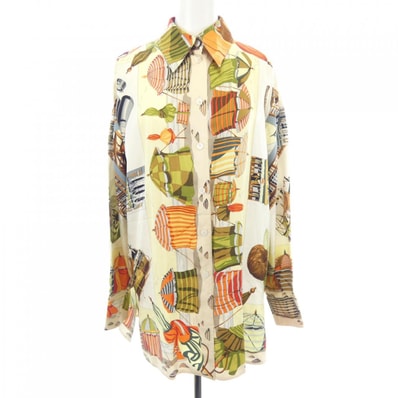 【ヴィンテージ】エルメス HERMES CHARMES DES PLAGES NORMANDES ツイルレーヌ. シャツ
