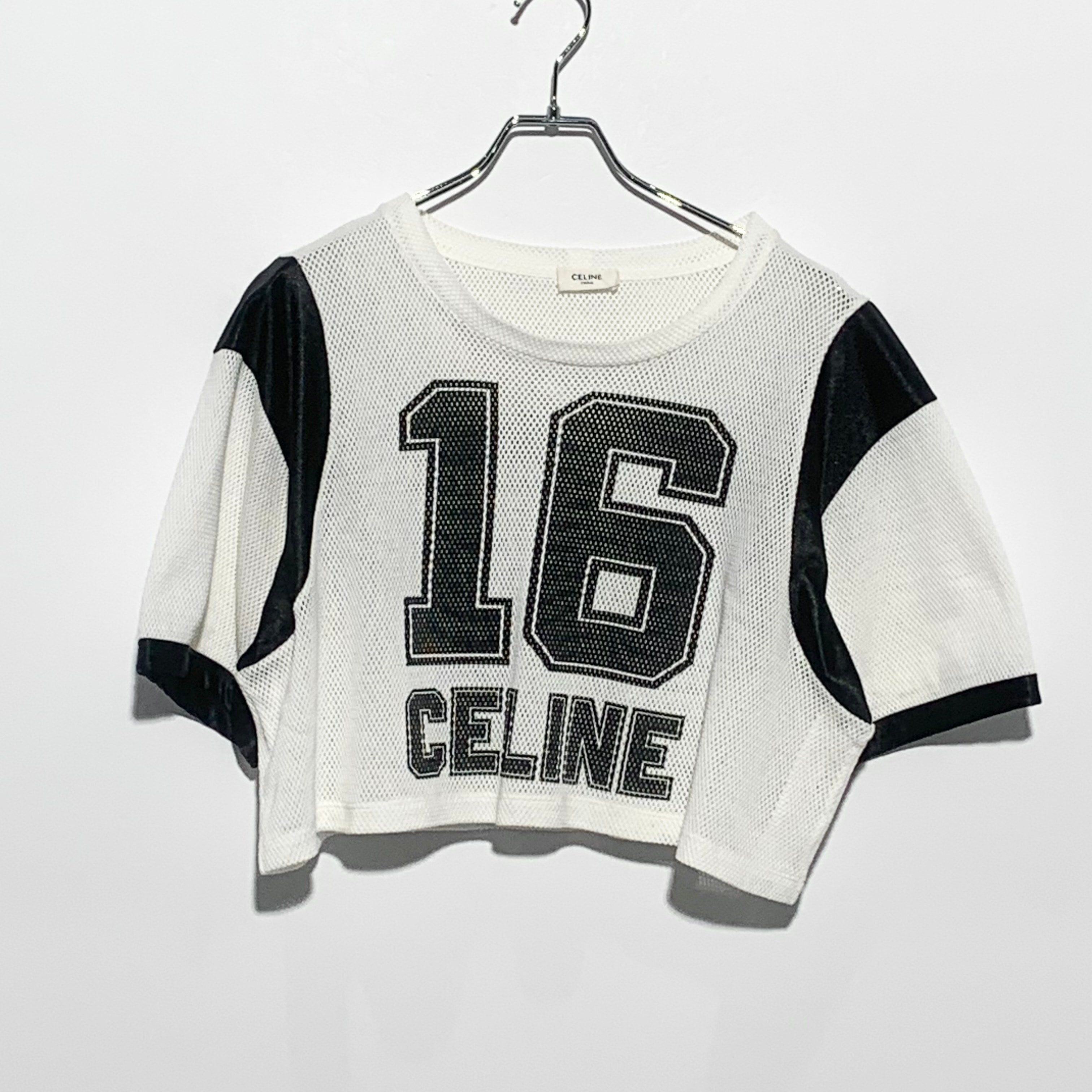 CELINE Cropped CELINE 16 Mesh T-Shirt White