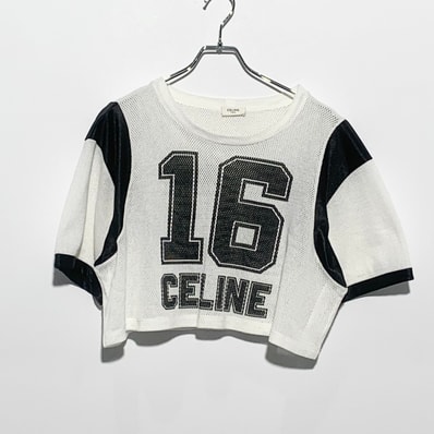 CELINE Cropped CELINE 16 Mesh T-Shirt White