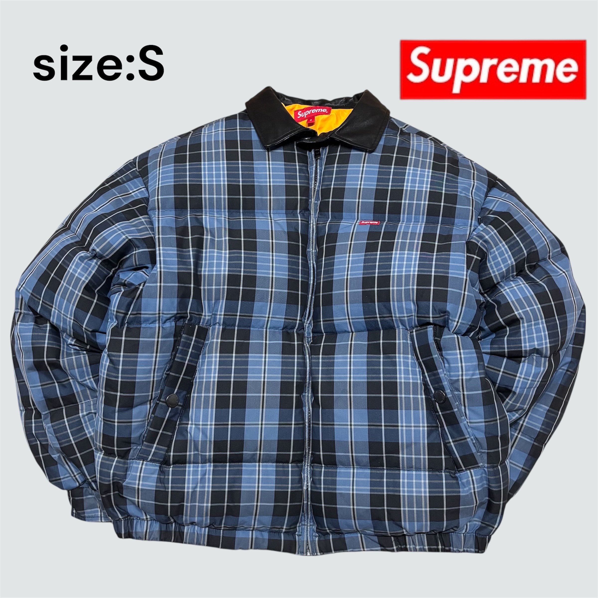 Supreme Leather Collar Puffy Jacket "Blue"