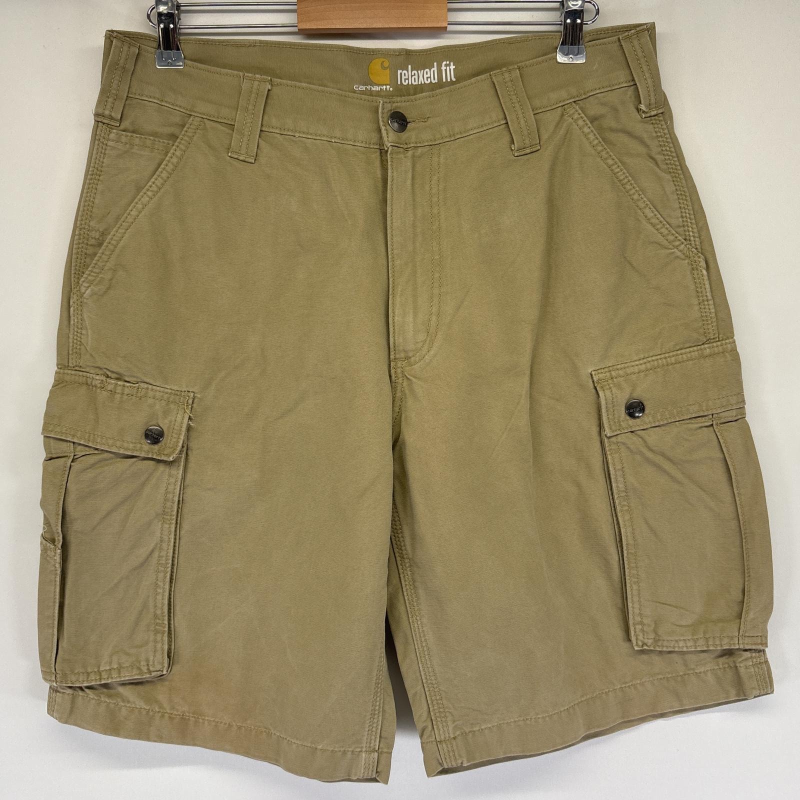 古着 カーハート Carhartt ショートパンツ ダック ハーフパンツ カーゴ ワーク ワンポイントロゴ w36  ベージュ系 メンズ