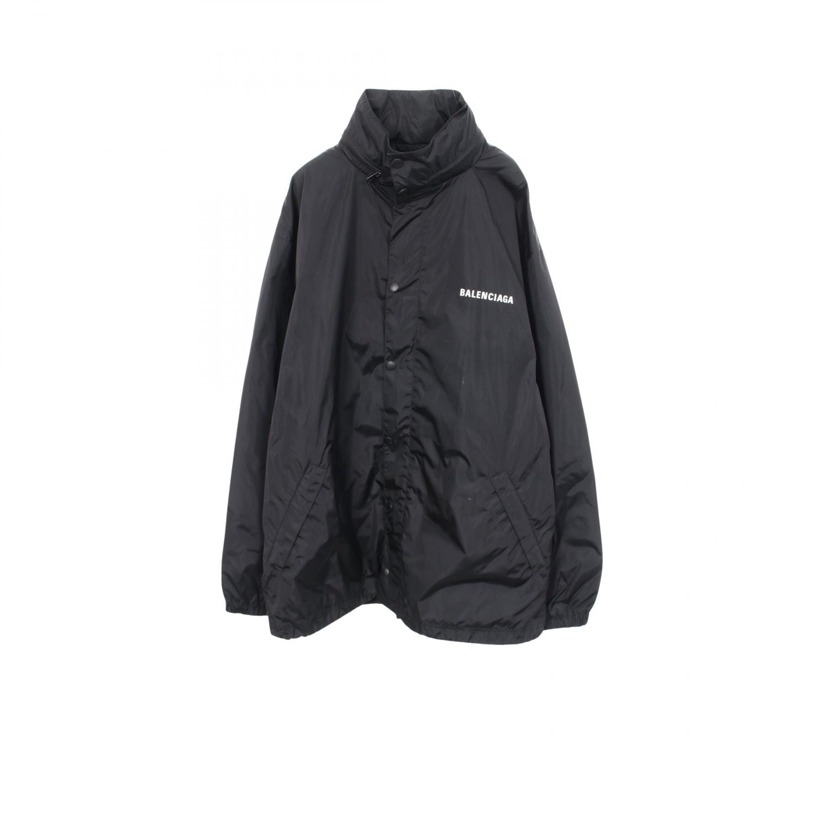 バレンシアガ BALENCIAGA ロゴプリント フード付き 衣料品 アウター ナイロン メンズ ブラック系 【中古】