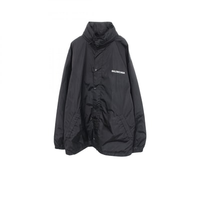 バレンシアガ BALENCIAGA ロゴプリント フード付き 衣料品 アウター ナイロン メンズ ブラック系 【中古】