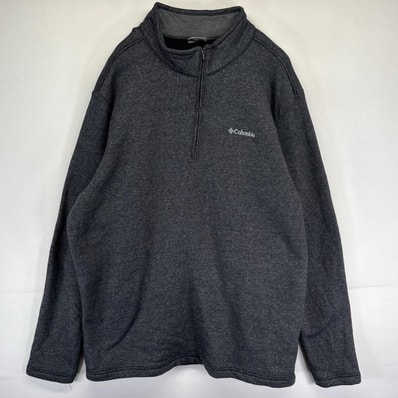 古着 コロンビア Columbia フリースニット ハーフジップ プルオーバー ワンポイント刺繍ロゴ 2XL グレー系 メンズ