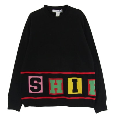 COMME des GARCONS コムデギャルソン ニット 25AW FP-N001 SHIRT シャツ acrylic wool intarsia gauge 12 アクリル ウール 長袖 ニット ブラック系 M【極上美品】【中古】