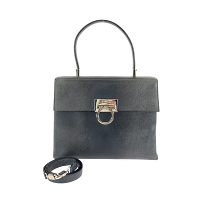 Salvatore Ferragamo サルヴァトーレフェラガモ ガンチーニ グレー シルバー金具 レザー ショルダーバッグ ハンドバッグ 2way 600928 【中古】
