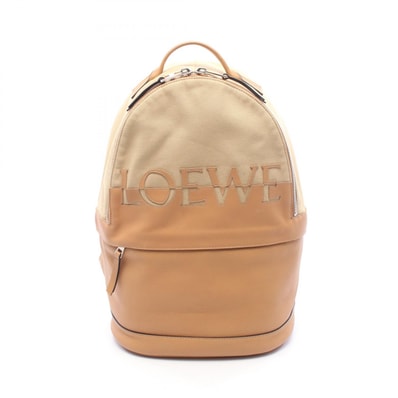 ロエベ LOEWE ラウンド リュックサック バックパック バッグ キャンバス レザー メンズ ベージュ系 / ブラウン系 B31427 【中古】