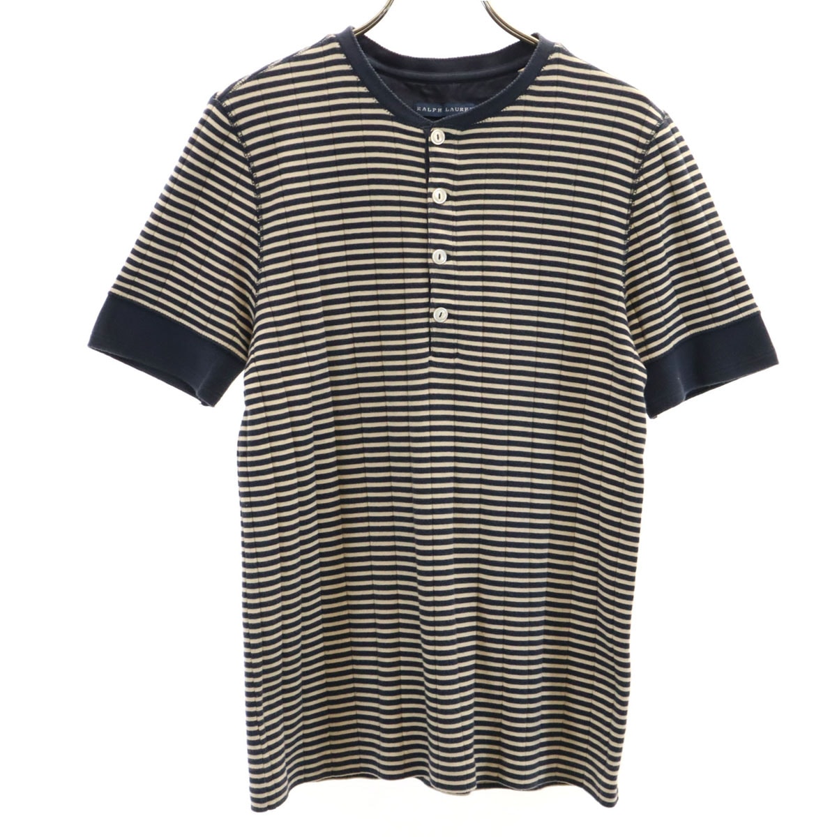 RALPH LAUREN ラルフローレン ボーダー柄 半袖 ヘンリーネック Tシャツ XL ネイビー