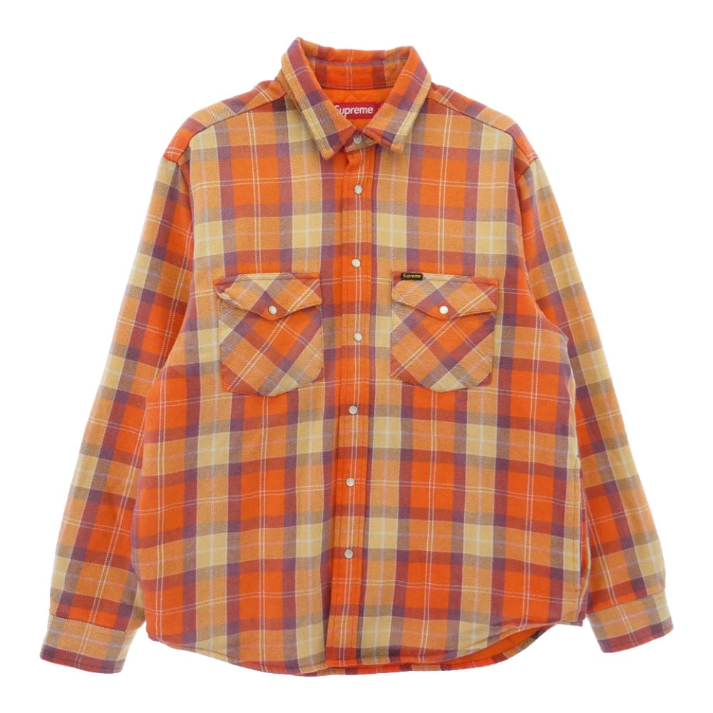 Supreme シュプリーム 24SS Quilted Flannel Snap Shirt 裏地 キルティング フランネル スナップボタン 長袖 シャツ オレンジ系 M【中古】