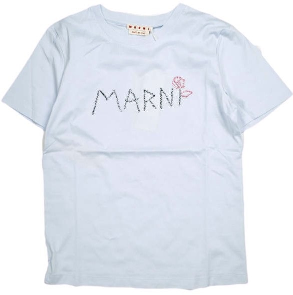 新品 MARNI マルニ 24SS イタリア製 ORGANIC COTTON JERSEY LOGO TEE オーガニックコットン ロゴ刺繍Tシャツ THJE0293S0 UTC017 40 LIGHT BLUE(00B21) 半袖 定価64,900円