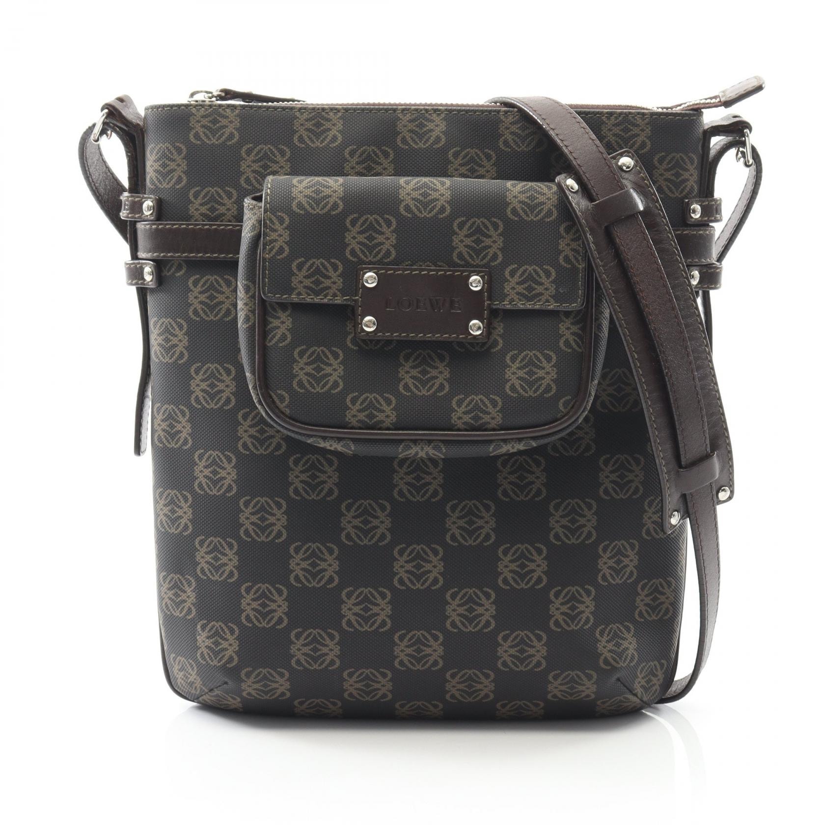 ロエベ LOEWE アナグラム ショルダーバッグ バッグ PVCコーティングキャンバス レザー レディース ブラック系 / ブラウン系 【中古】