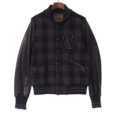 ■美品■HYSTERIC GLAMOUR ヒステリックグラマー スタジャン サイズMedium ジャケット チェック柄 袖革 ロゴボタン ブランド古着【中古】20250225/RA3544