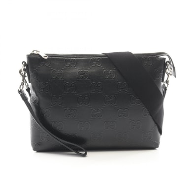 グッチ GUCCI GGエンボス ミディアム メッセンジャーバッグ ショルダーバッグ バッグ レザー メンズ ブラック系 696009 【中古】