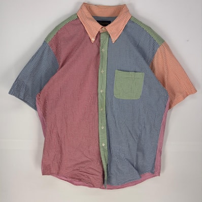 古着 ブルックスブラザーズ Brooks Brothers シアサッカー 半袖シャツ 胸ポケット クレイジーカラー L レッド系 メンズ