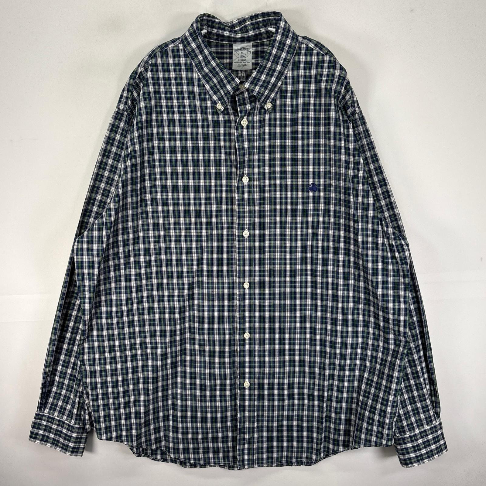 古着 ブルックスブラザーズ Brooks Brothers 長袖シャツ ボタンダウン ワンポイント XL  グリーン系 チェック メンズ
