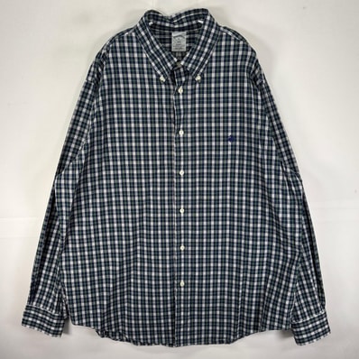 古着 ブルックスブラザーズ Brooks Brothers 長袖シャツ ボタンダウン ワンポイント XL グリーン系 チェック メンズ