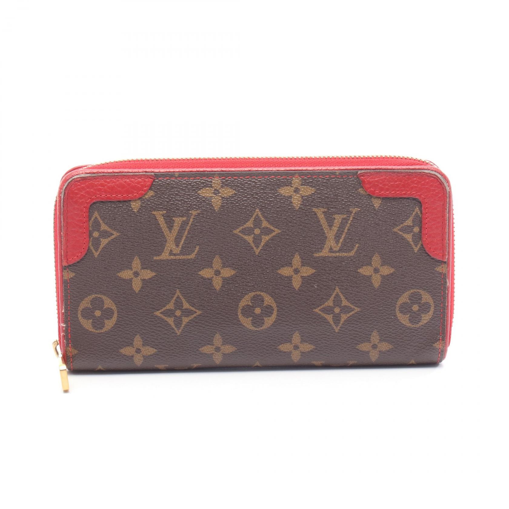 ルイ・ヴィトン LOUIS VUITTON ジッピー ウォレット レティーロ ラウンド長財布 財布 レザー PVCコーティングキャンバス モノグラム スリーズ レディース ブラウン系 / レッド系 M61854 【中古】