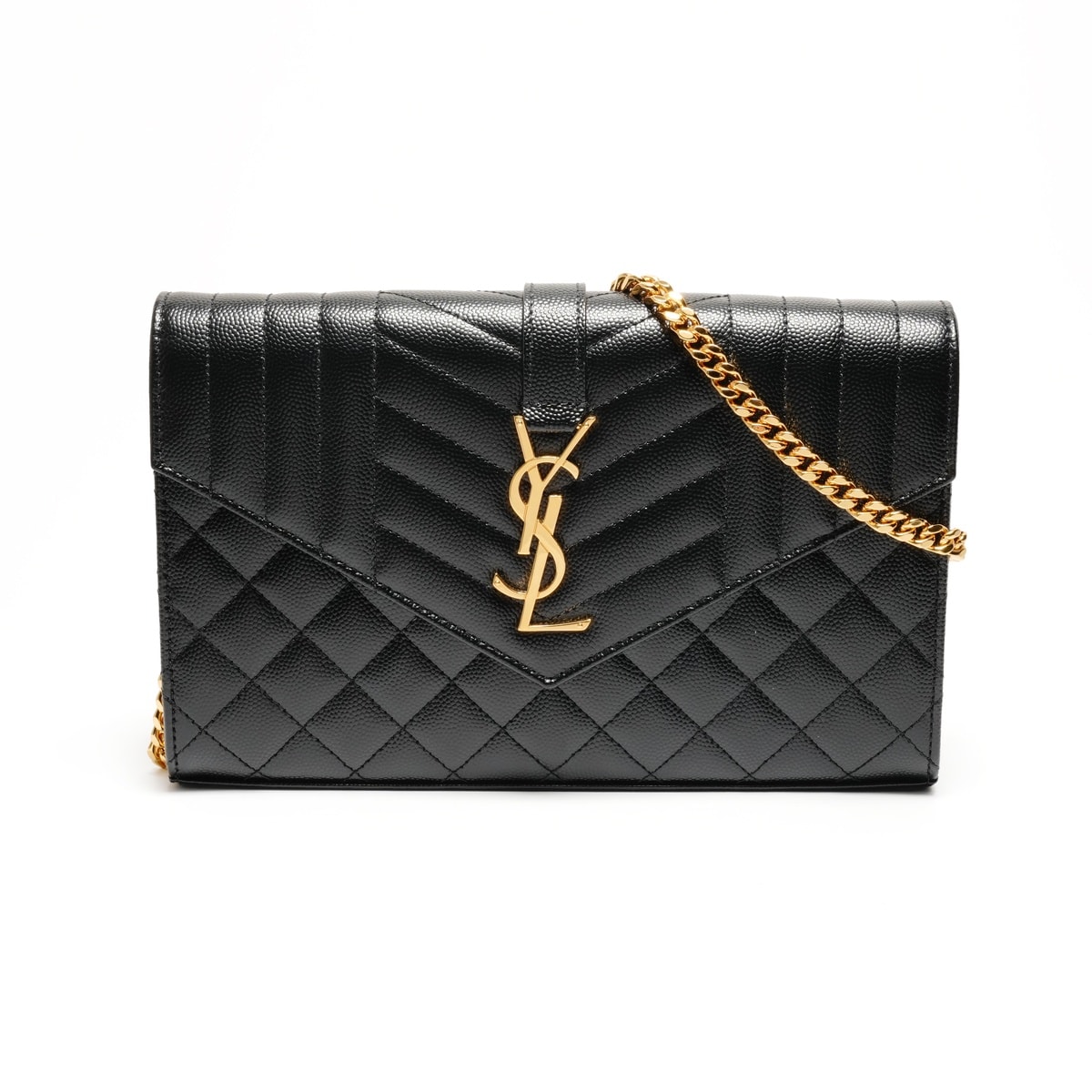 イヴ・サンローラン YSL カサンドラ エンベロープ チェーンウォレット レザー ショルダーバッグ【中古】