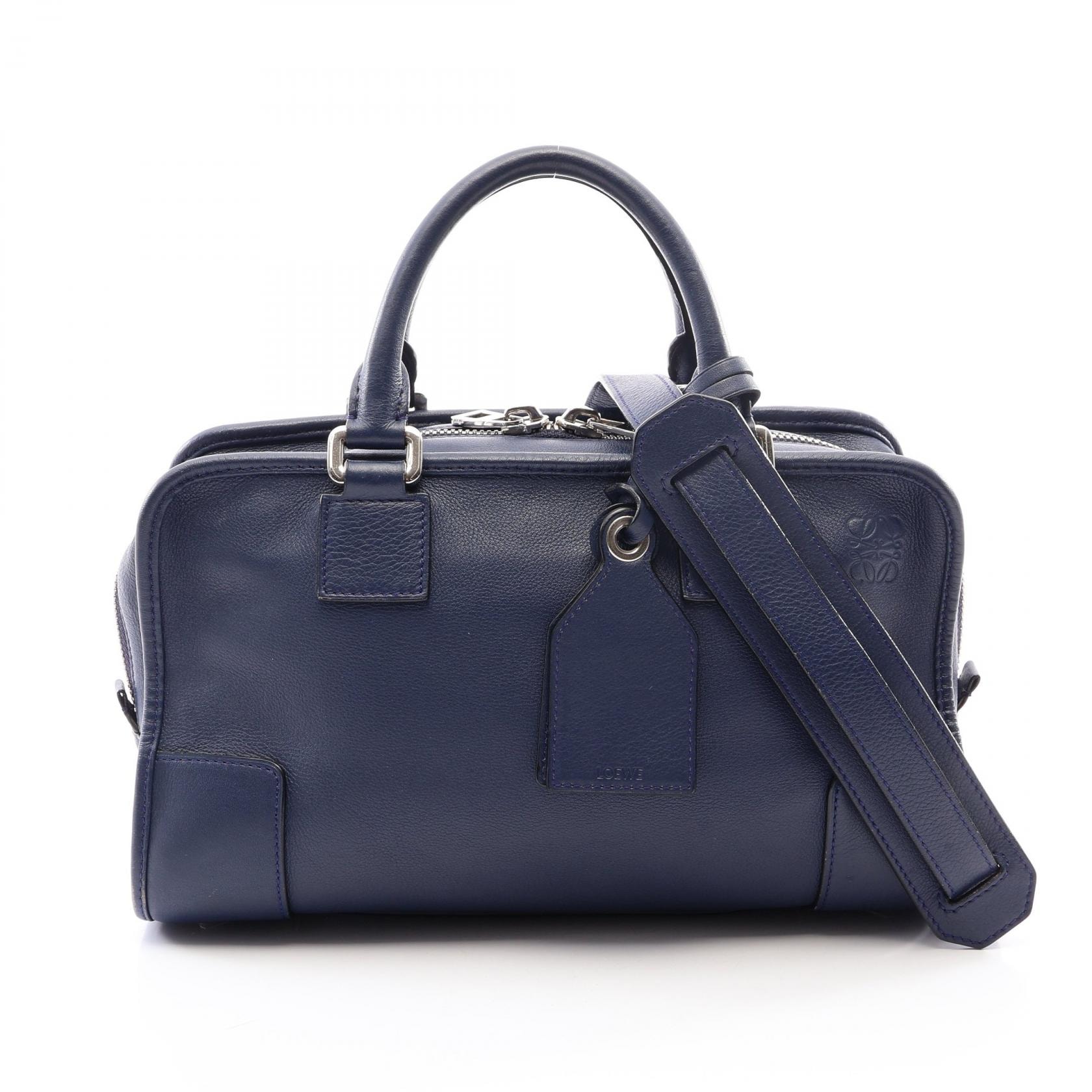ロエベ LOEWE アマソナ28 2WAY ハンドバッグ バッグ レザー レディース ネイビー系 【中古】