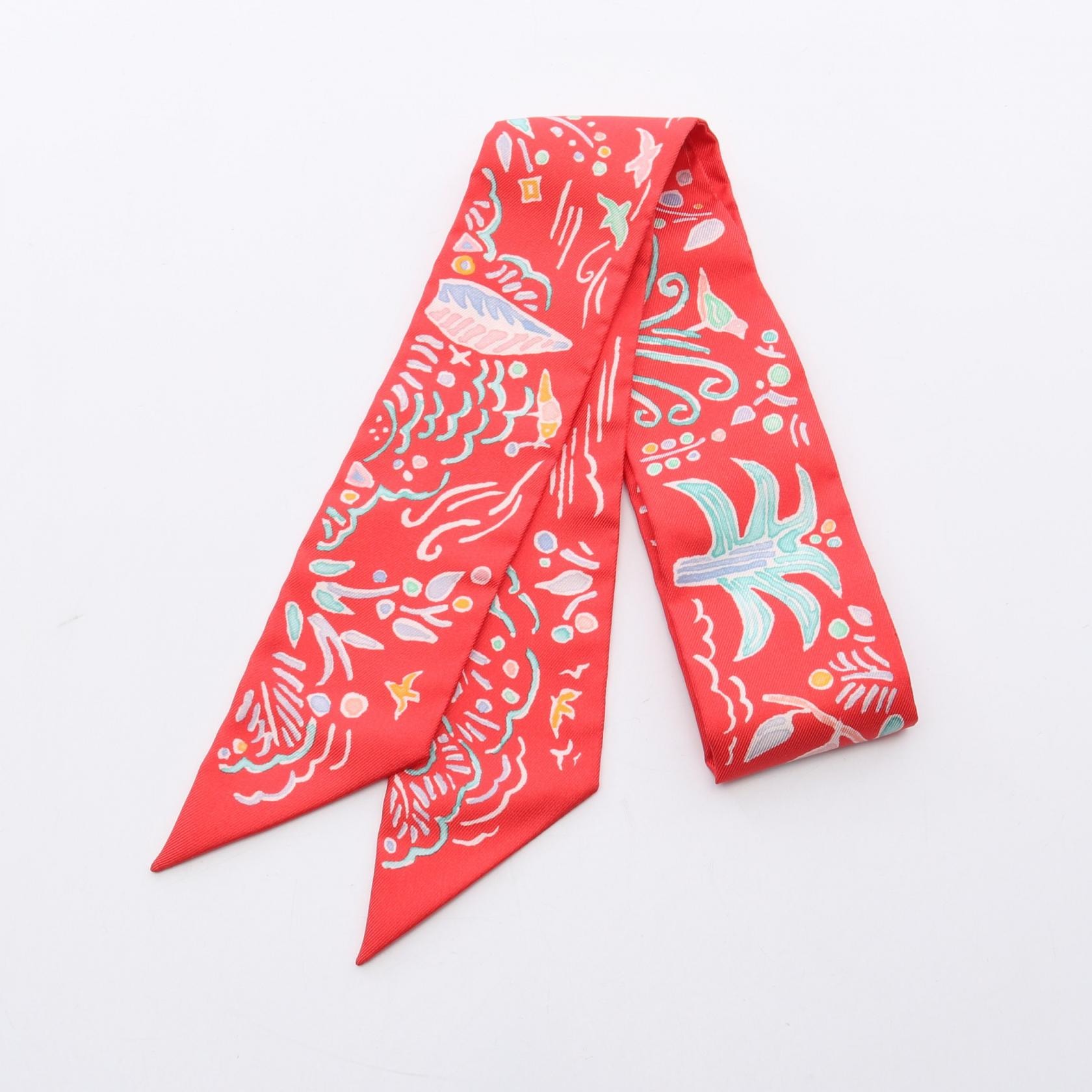 エルメス HERMES ツイリー ISOLA DI PRIMAVERA スカーフ 衣料品 シルク シルク レディース レッド系 / マルチカラー 【中古】