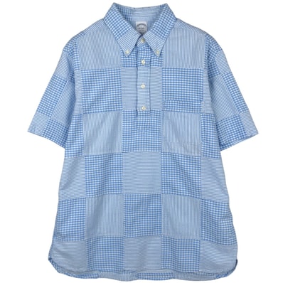 古着 ブルックスブラザーズ Brooks Brothers Est.1818 REGENT ストライプ柄 ギンガムチェック プルオーバー シアサッカー パッチワーク 半袖 ボタンダウンシャツ メンズL相当/eaa623292