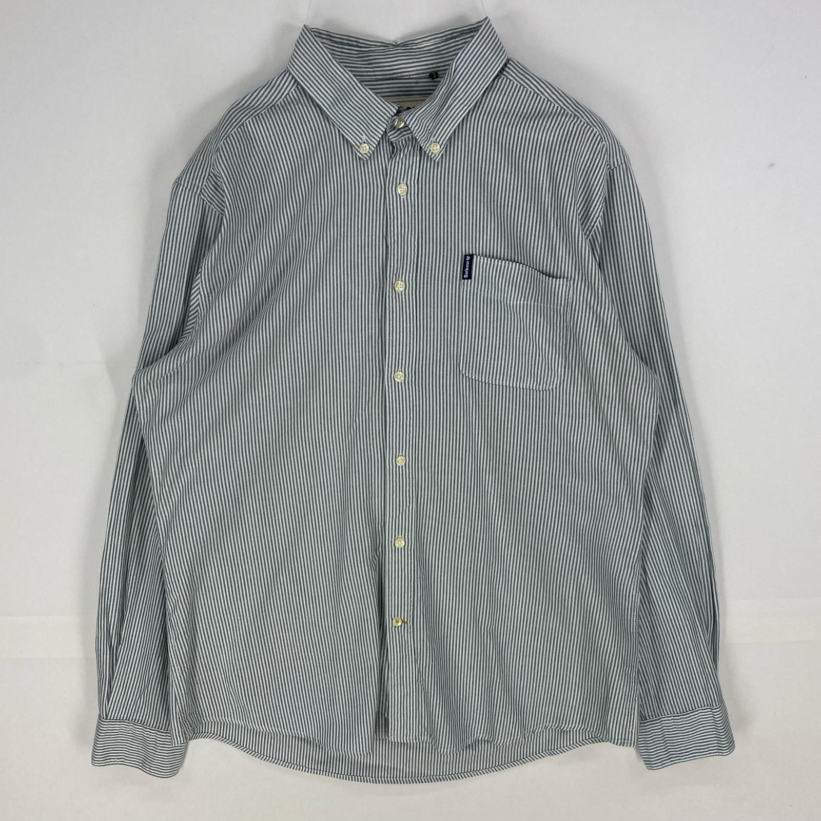 古着 バブアー Barbour 長袖シャツ ボタンダウン ポケット ワンポイント ロングスリーブ M  グレー系 ストライプ メンズ