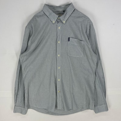 古着 バブアー Barbour 長袖シャツ ボタンダウン ポケット ワンポイント ロングスリーブ M グレー系 ストライプ メンズ