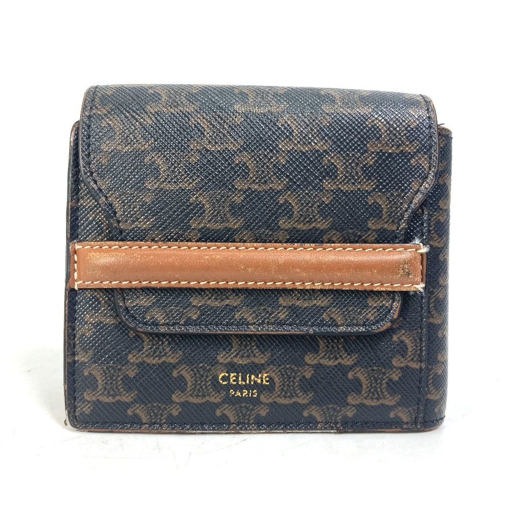 セリーヌ CELINE トリオンフ 札入れ カードケース フラップ付き 2つ折り財布 レザー ブラウン