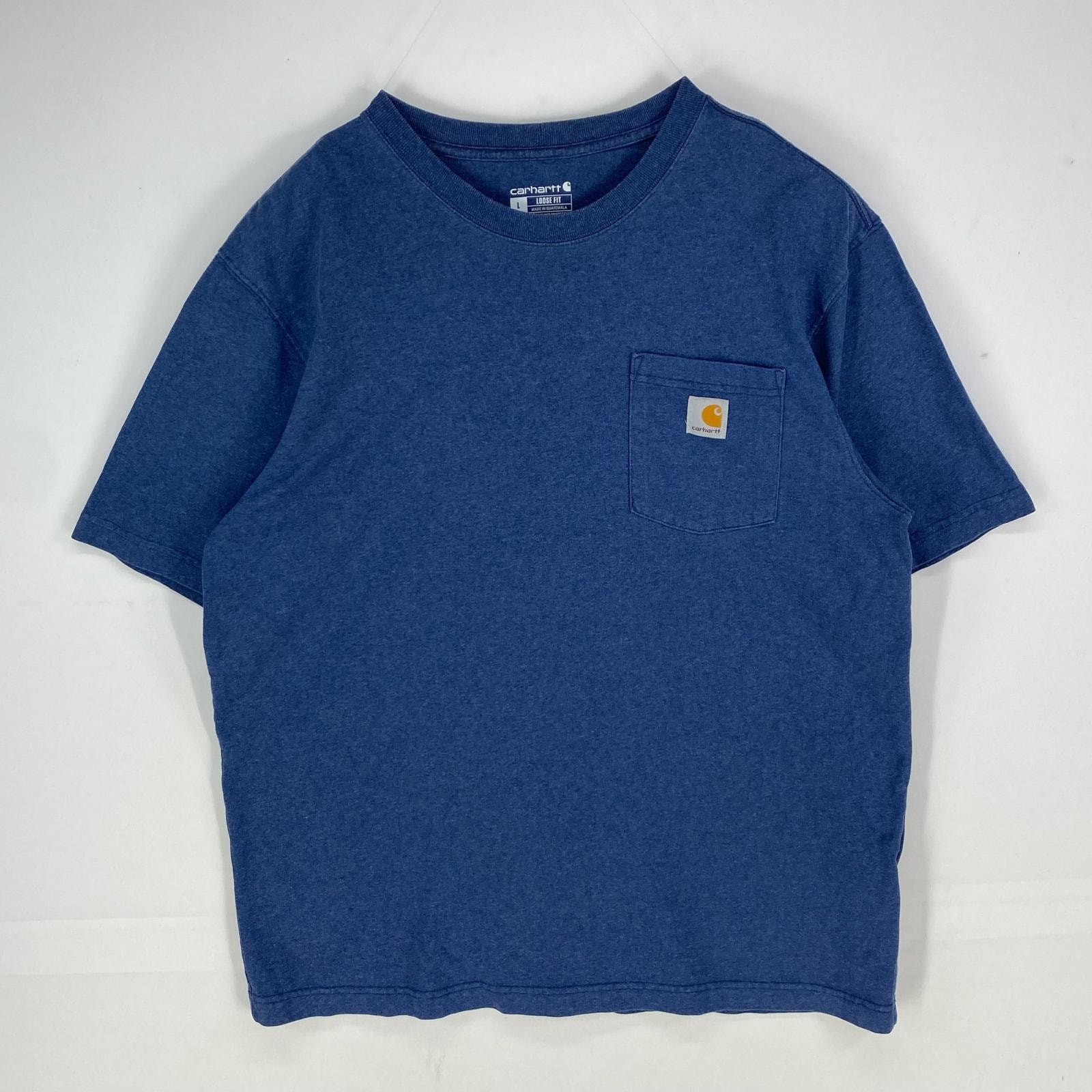 古着 カーハート Carhartt 半袖Tシャツ ポケットT ワンポイント ショートスリーブ クルーネック L ブルー系 メンズ