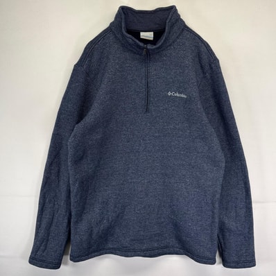 古着 コロンビア Columbia フリース ニット ハーフジップ ワンポイント刺繍ロゴ 裏起毛 アウトドア L ブルー系 メンズ