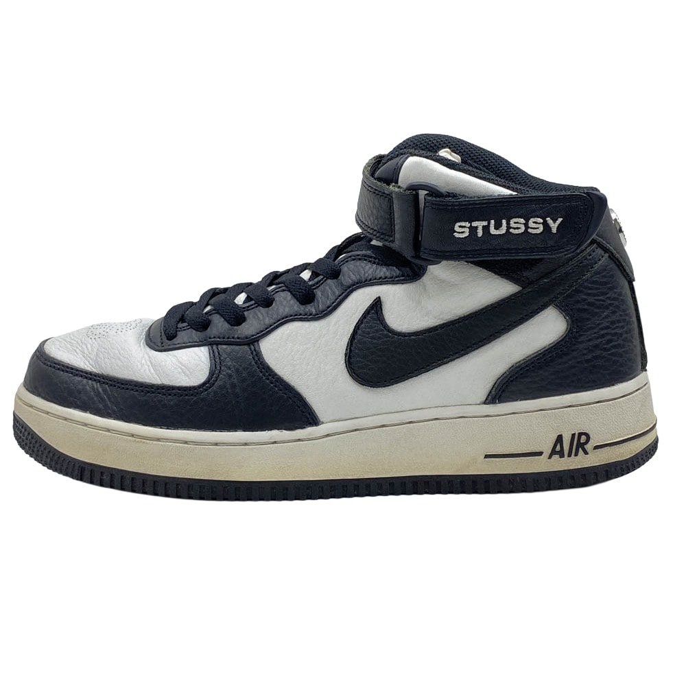 NIKE ナイキ スニーカー DJ7840-002 × Stussy Air Force 1 Mid Black and Light Bone【フェイクバスターズ鑑定済】ステューシー ナイキ エアフォース1 ハイカット スニーカー 27.5cm【中古】