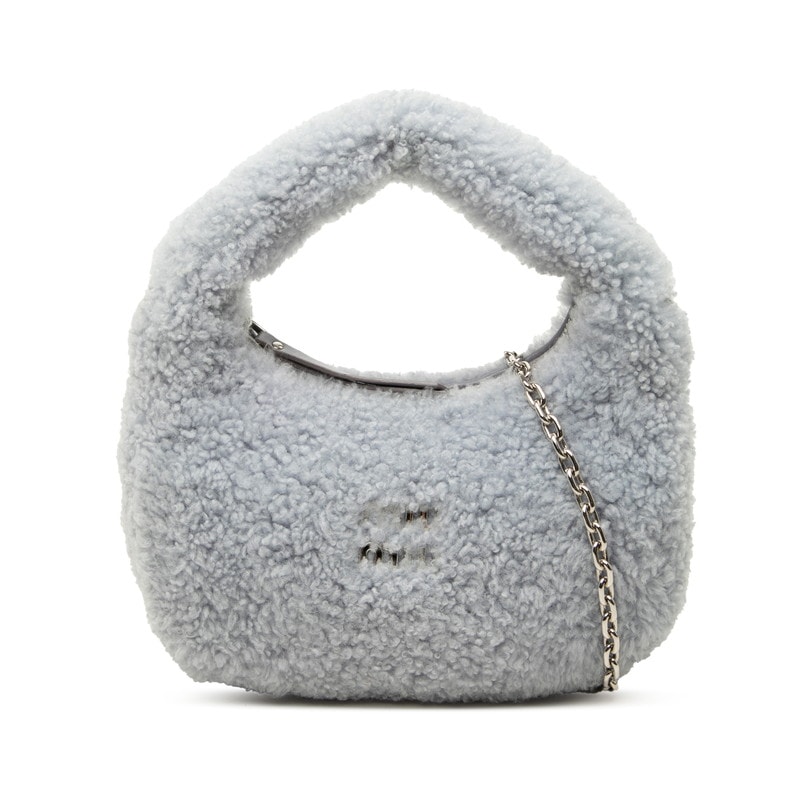 ミュウミュウ ワンダー ホーボーバッグ ハンドバッグ チェーン ショルダーバッグ 2WAY ブルー系 ウール レディース MIUMIU 中古